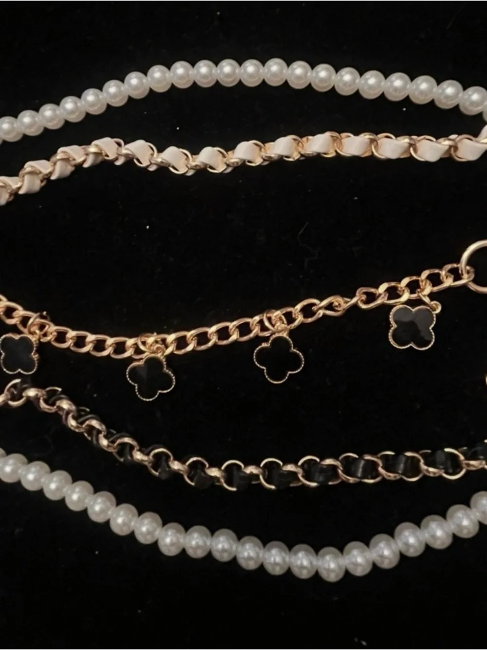 Pearl and Gold-Tone Chain Strap with Clover Charms for Purses/Bags